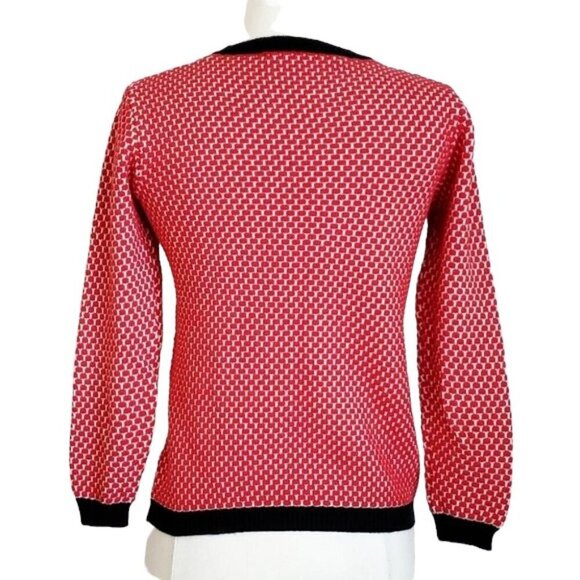 Zara Checkered Red White Black 3/4-Sleeve Sweater - Picture 2 of 4